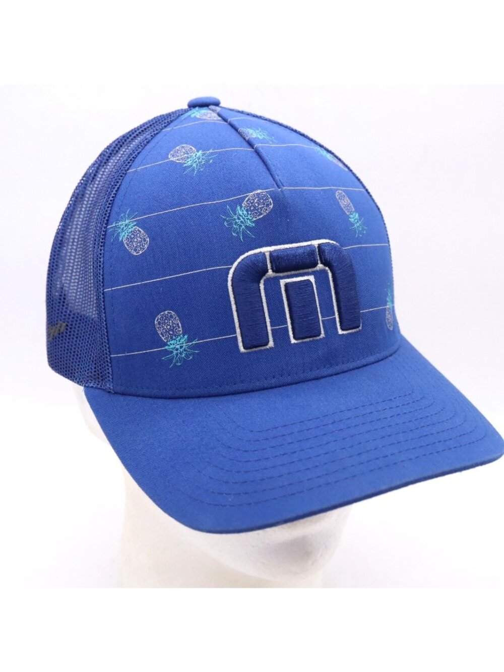 Travis Mathew Royal Blue Pineapple Print Mesh Snapback‎ Golf Cap Hat NWOT